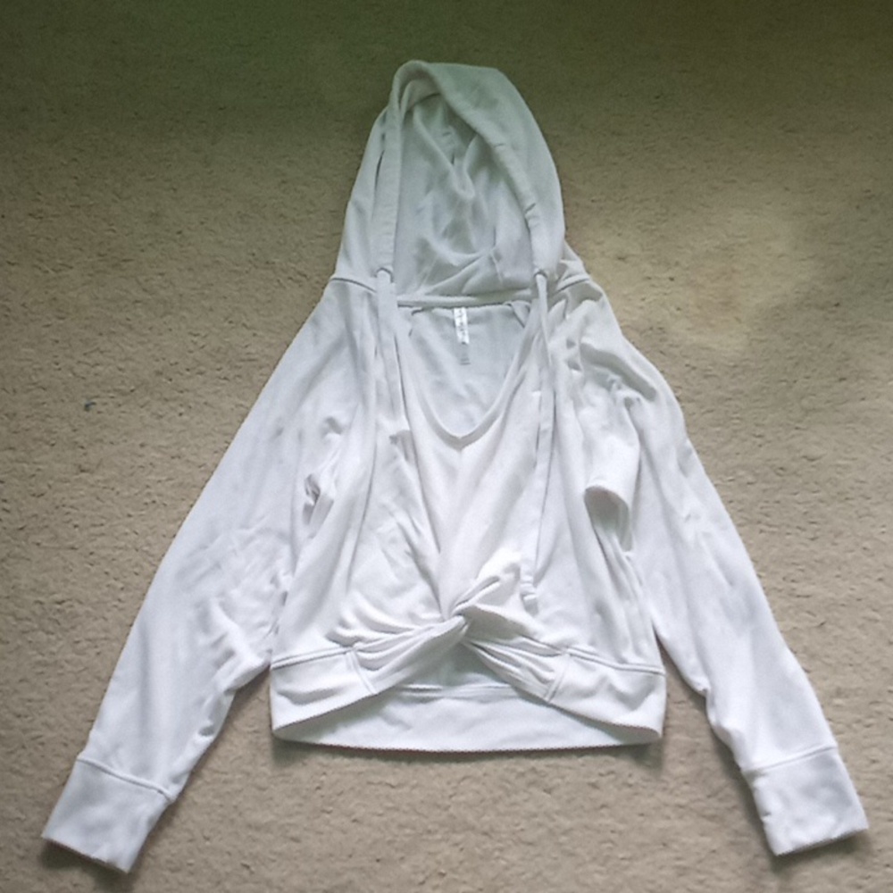 Fabletics White Crop Top Hooded Jacket Jacket V-Neck Line For Women Size XS